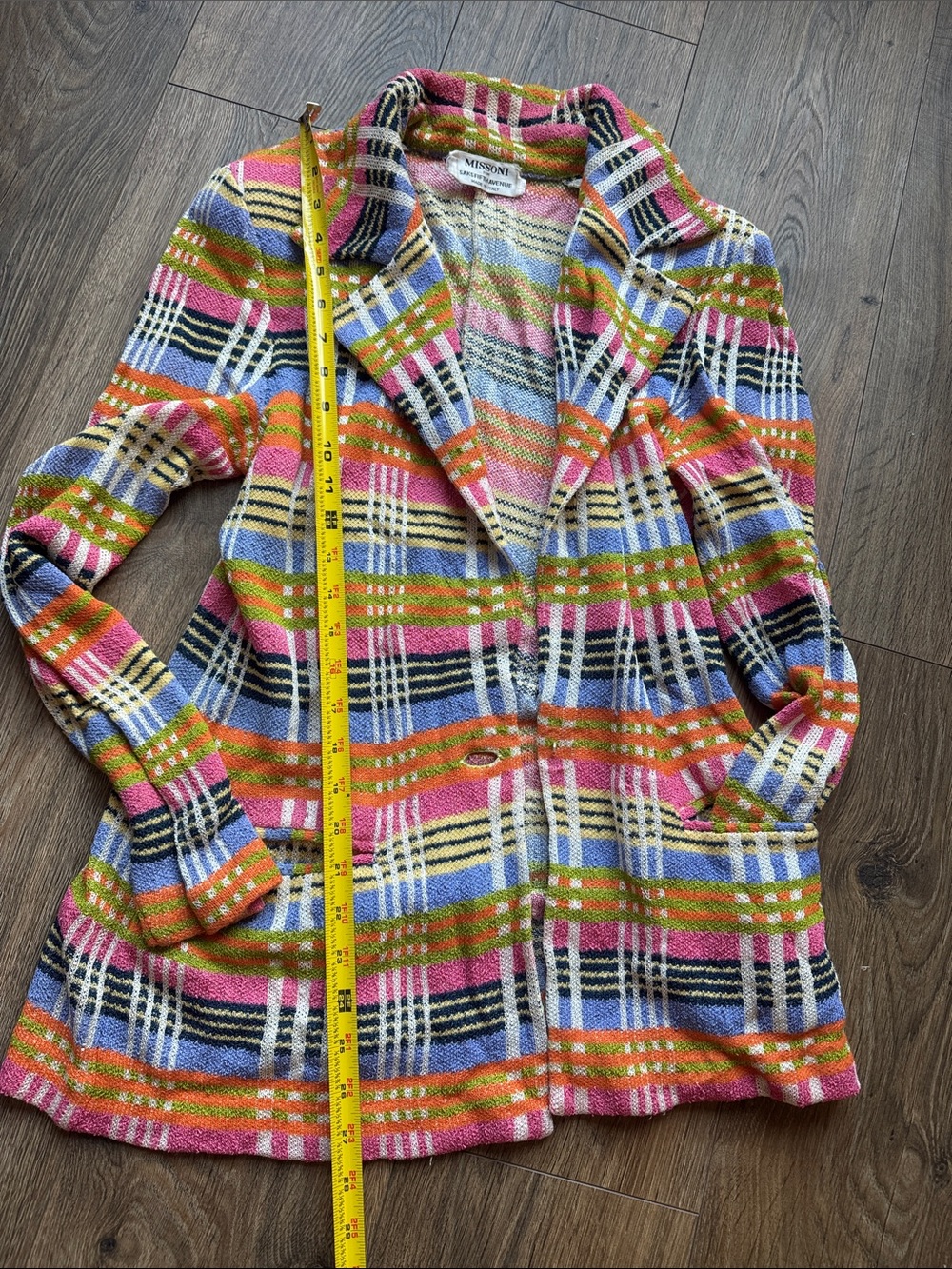 Vintage Missoni Multicolor Plaid Knit Blazer in Pink, Green, Orange, Blue - Picture 7 of 8